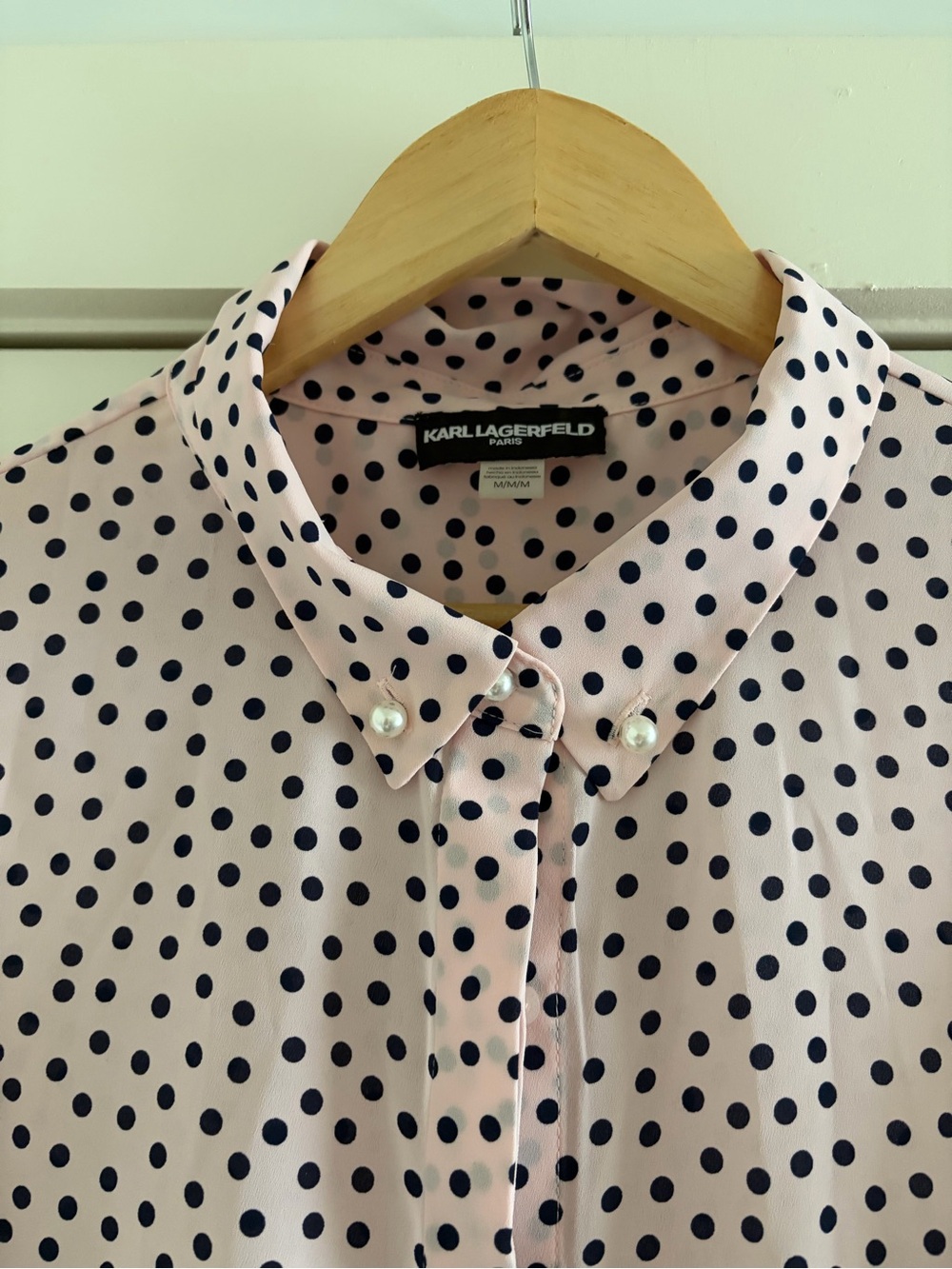 Karl Lagerfeld Pink and Black Polka Dot Sleeveless Button-Up Blouse - Picture 2 of 3